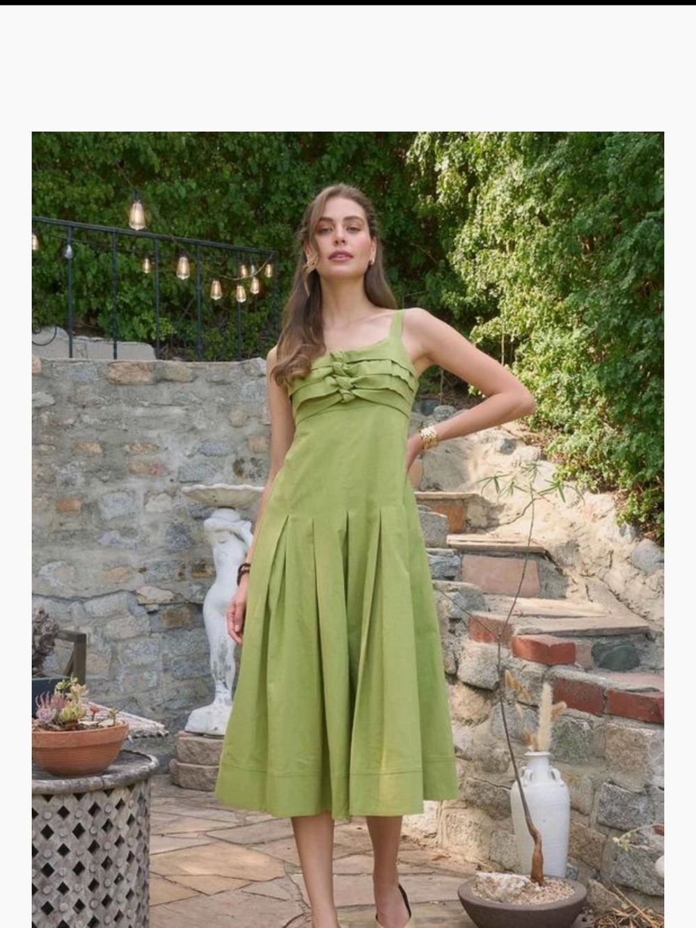 Moon River Olive Green Sleeveless Ruffle-Front Midi Dress